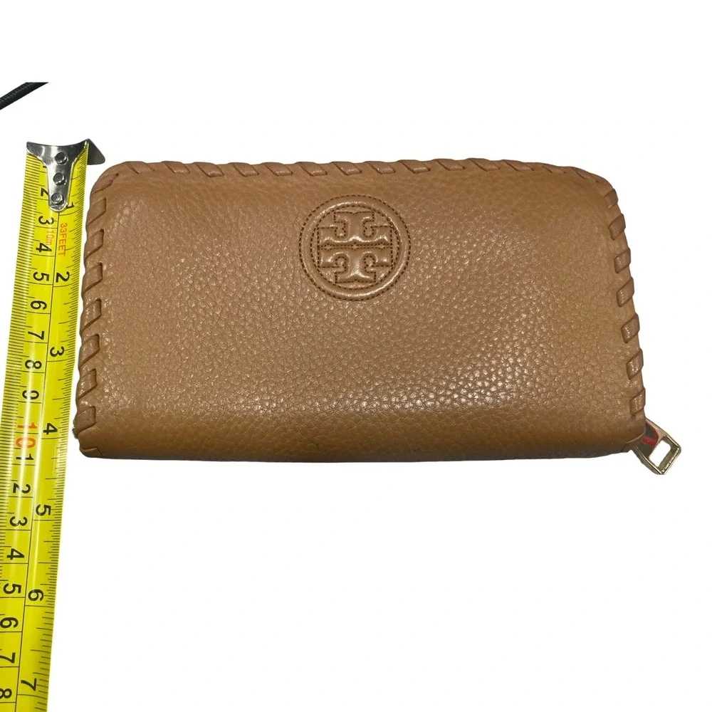 Tory Burch Marion Zip Continental Wallet Tan Pebbled Leather Whipstitch Logo - Picture 5 of 8